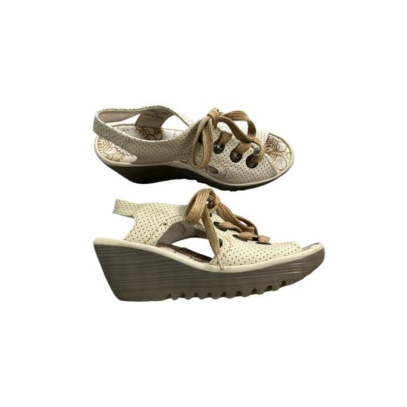 FLY LONDON Lace Up Sling Back Wedge Sandal Women's Size EU 38 - Picture 1 of 9